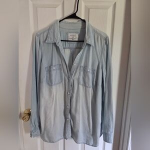 Light Blue Cotton Blend Button Up